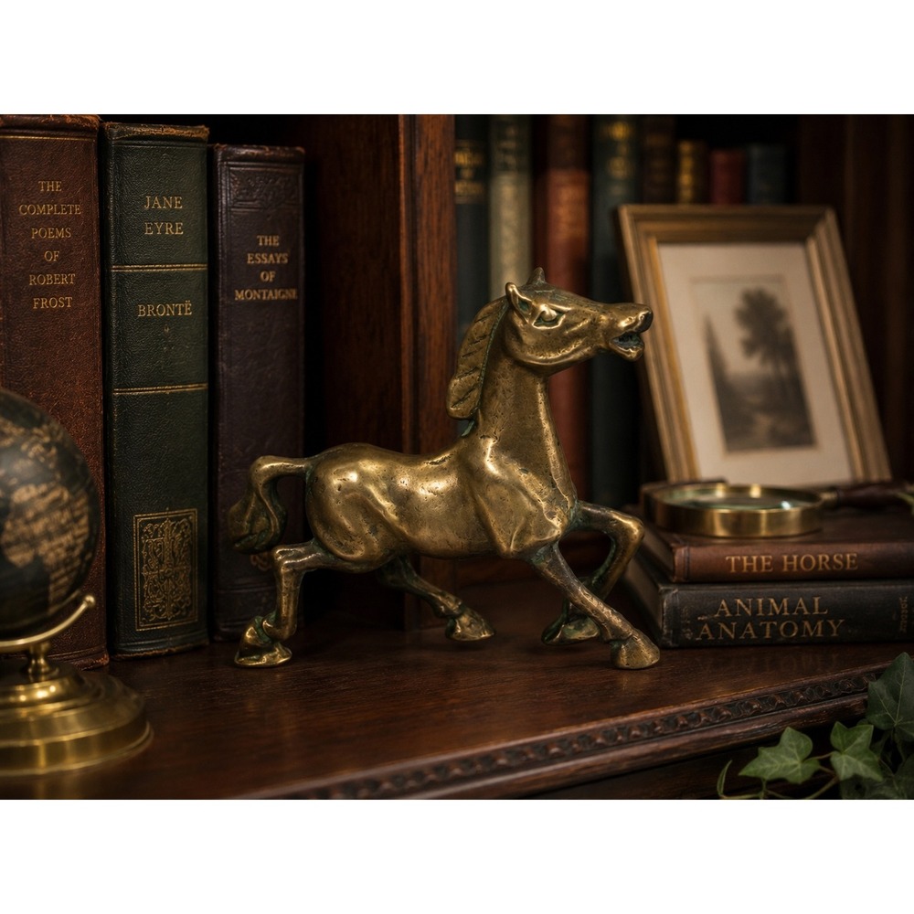 Vintage Solid Brass Horse Figurine Prancing Stallion Equestrian Decor 5"